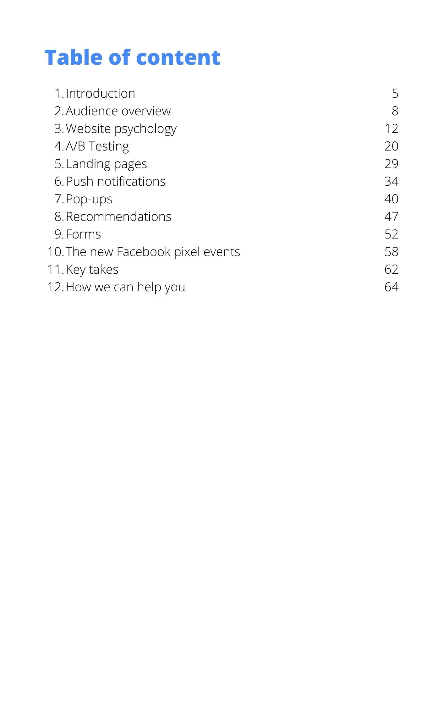 eBook table of content